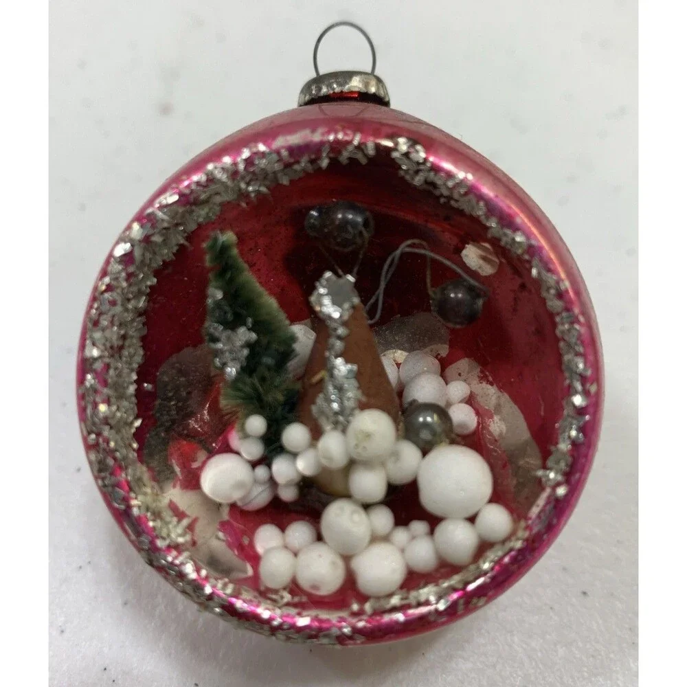 Vintage Antique Diorama Indent Mercury Glass Christmas Ornaments Japan Set Of 3
